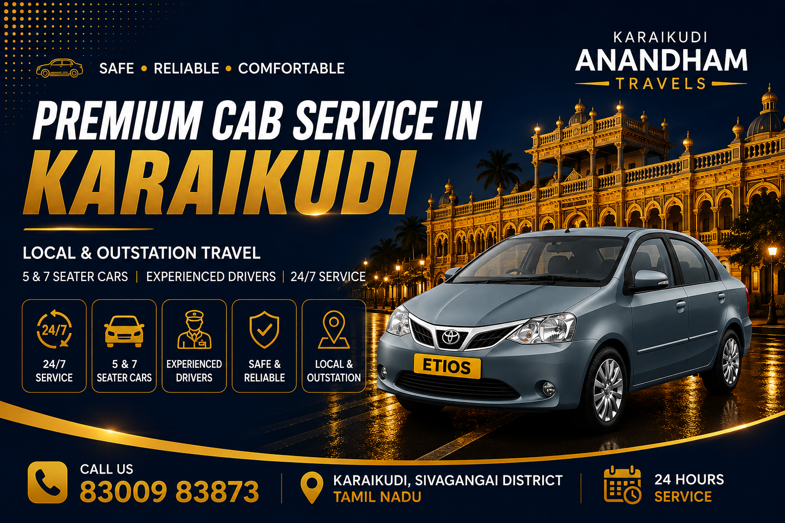 Outstation Cab Karaikudi to Chennai Madurai Trichy